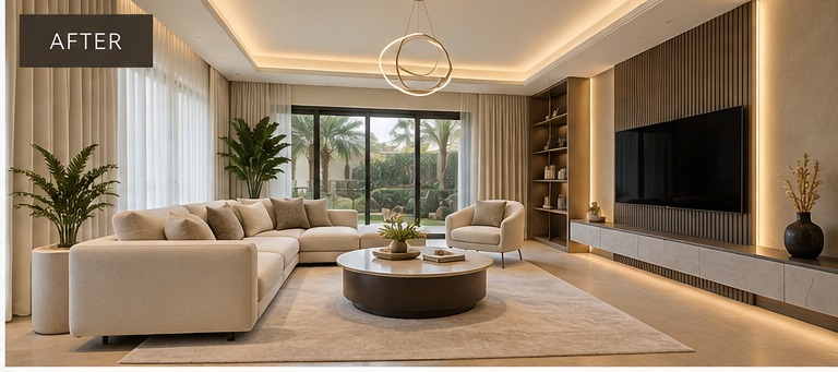 Villa living room after renovation