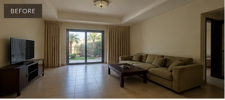 Villa living room before renovation
